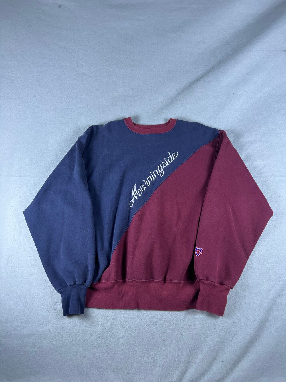 Vintage Morningside Sweatshirt Mens 2XL Blue Maroon Colorblock Fleece Embroider